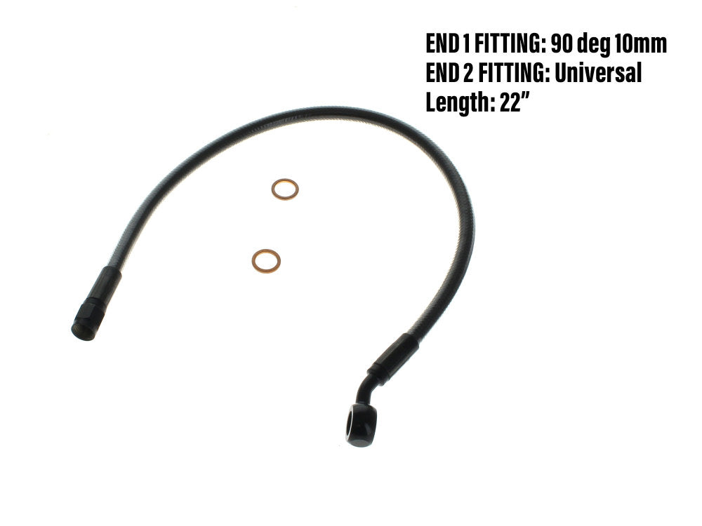 22in. Upper Front Brake Line with 10mm x 90 Degree Banjo - Black Pearl. - Magnum Shielding