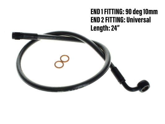 24in. Upper Front Brake Line with 10mm x 90 Degree Banjo - Black Pearl. - Magnum Shielding