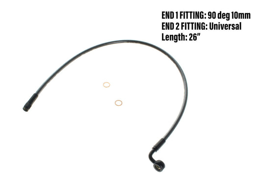 26in. Upper Front Brake Line with 10mm x 90 Degree Banjo - Black Pearl. - Magnum Shielding