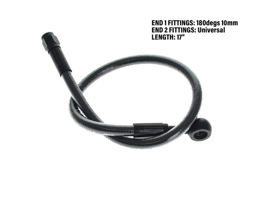 17in. Upper Front Brake Line with 10mm x 180 Degree Banjo - Black Pearl. - Magnum Shielding