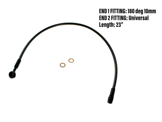 23in. Upper Front Brake Line with 10mm x 180 Degree Banjo - Black Pearl. - Magnum Shielding