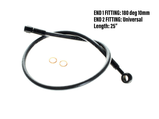 25in. Upper Front Brake Line with 10mm x 180 Degree Banjo - Black Pearl. - Magnum Shielding