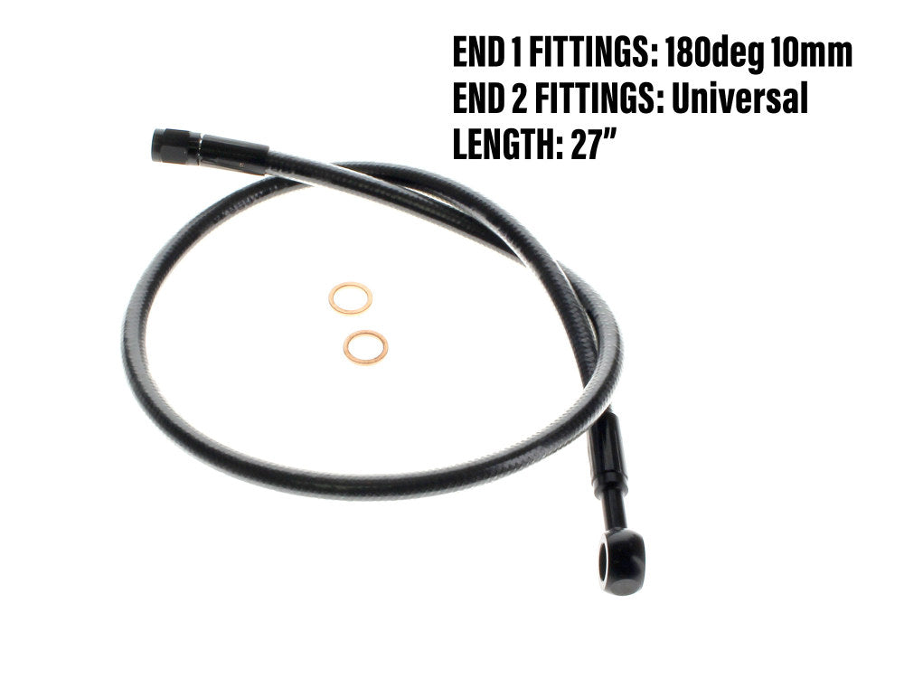 27in. Upper Front Brake Line with 10mm x 180 Degree Banjo - Black Pearl. - Magnum Shielding