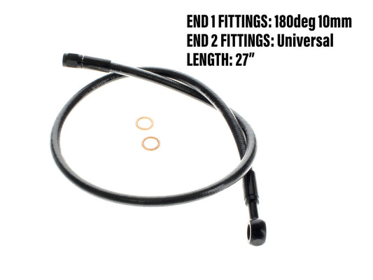 27in. Upper Front Brake Line with 10mm x 180 Degree Banjo - Black Pearl. - Magnum Shielding