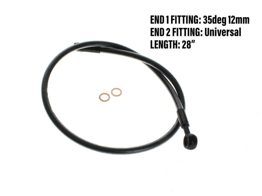 30in. Upper Front Brake Line with 10mm x 180 Degree Banjo - Black Pearl. - Magnum Shielding