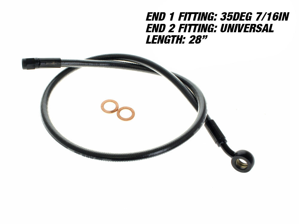 28in. Upper Front Brake Line with 7/16in. x 35 Degree Banjo - Black Pearl. - Magnum Shielding
