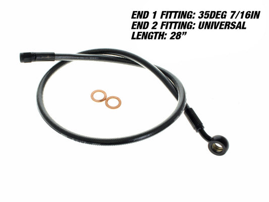 28in. Upper Front Brake Line with 7/16in. x 35 Degree Banjo - Black Pearl. - Magnum Shielding