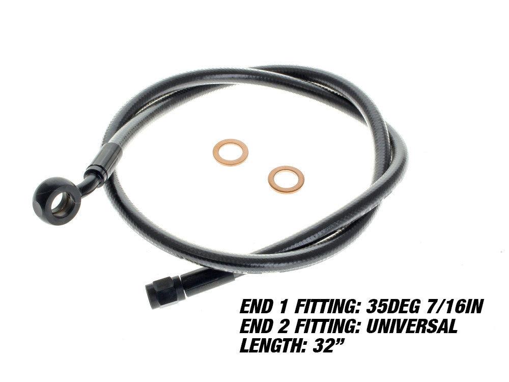 32in. Upper Front Brake Line with 7/16in. x 35 Degree Banjo - Black Pearl. - Magnum Shielding