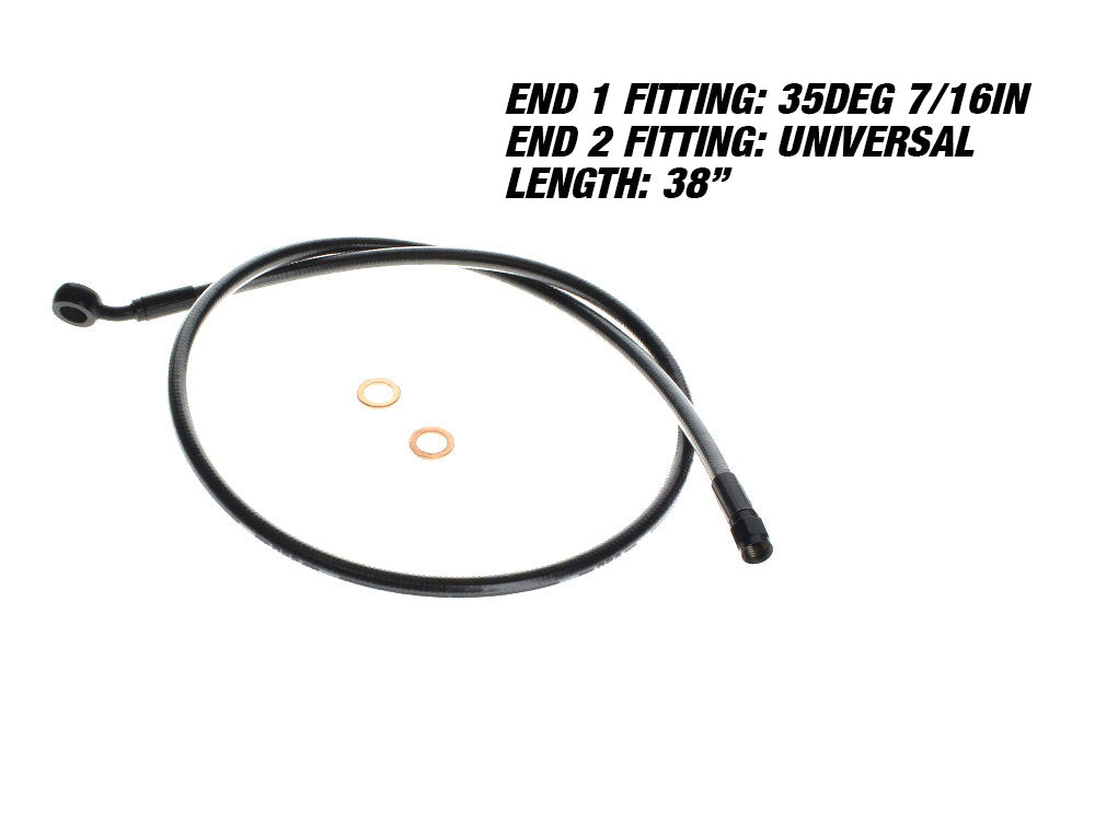 38in. Upper Front Brake Line with 7/16in. x 35 Degree Banjo - Black Pearl. - Magnum Shielding