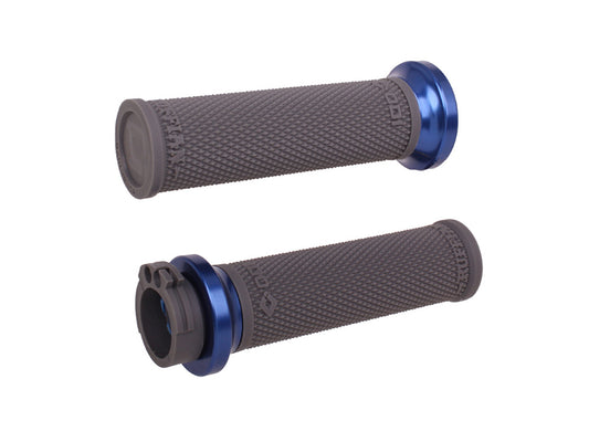 Ruffian Lock-On Handgrips - Graphite/Blue. Fits H-D with Throttle Cable. - ODI Grips & Bars