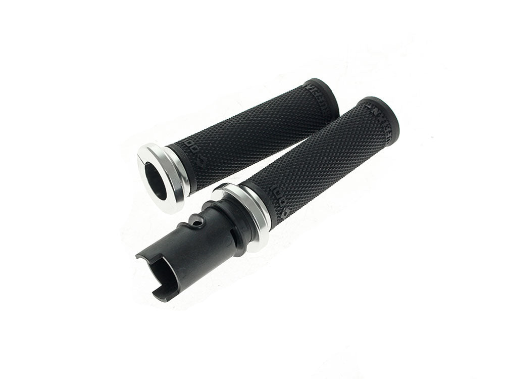 Ruffian Lock-On Handgrips - Black/Silver. Fits CVO Touring 2023up, Street Glide & Road Glide 2024up, Touring 2025up & Softail 2025up - ODI Grips & Bars