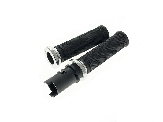 Ruffian Lock-On Handgrips - Black/Silver. Fits CVO Touring 2023up, Street Glide & Road Glide 2024up, Touring 2025up & Softail 2025up - ODI Grips & Bars