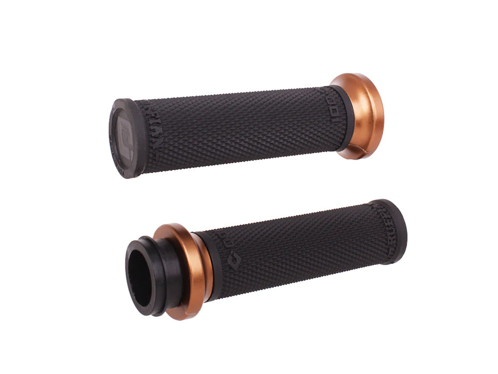 Ruffian Lock-On Handgrips - Black/Bronze. Fits Big Twin 2008-2024 with Throttle-by-Wire - ODI Grips & Bars