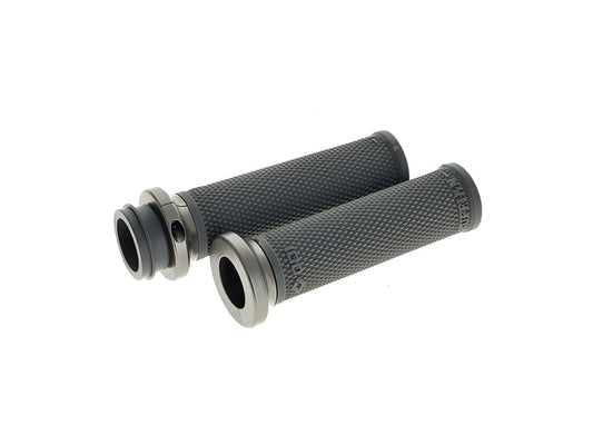 Ruffian Lock-On Handgrips - Graphite/Gun Metal. Fits Big Twin 2008-2024 with Throttle-by-Wire - ODI Grips & Bars