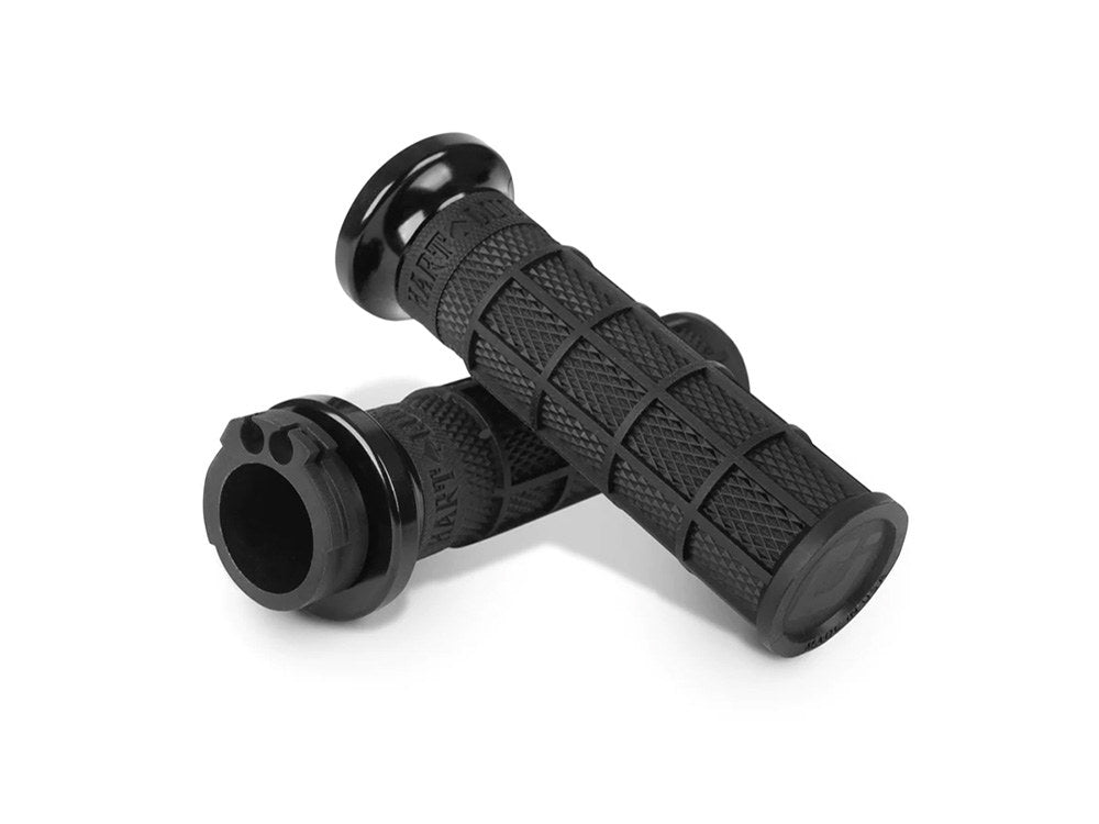 Hart-Luck Full Waffle Lock-On Handgrips - Black. Fits H-D with Throttle Cable. - ODI Grips & Bars