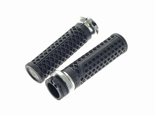 Hart-Luck Full Waffle Lock-On Handgrips - Silver. Fits H-D with Throttle Cable. - ODI Grips & Bars