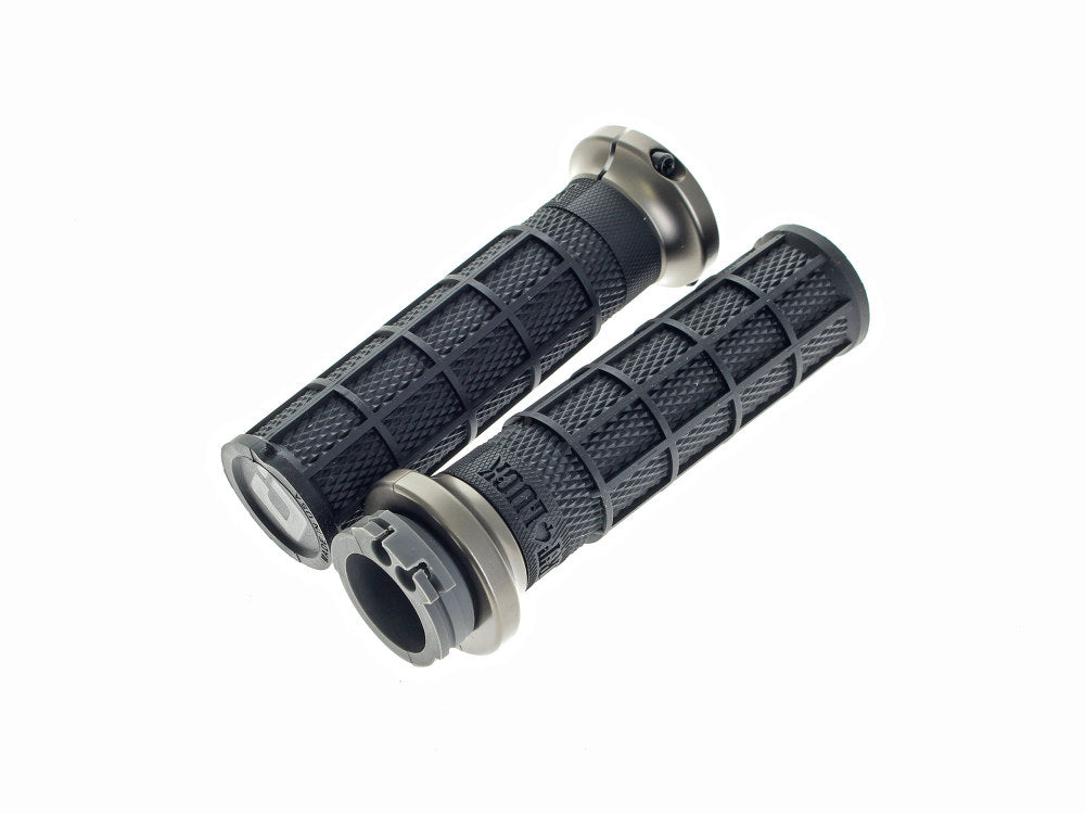Hart-Luck Full Waffle Lock-On Handgrips - Grey. Fits H-D with Throttle Cable. - ODI Grips & Bars