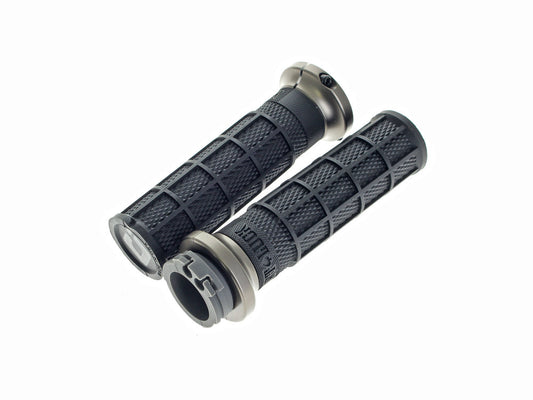 Hart-Luck Full Waffle Lock-On Handgrips - Grey. Fits H-D with Throttle Cable. - ODI Grips & Bars