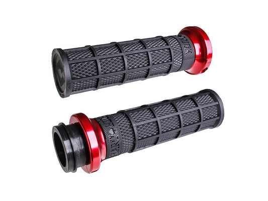 Hart-Luck Full Waffle Lock-On Handgrips - Red. Fits Big Twin 2008-2024 with Throttle-by-Wire - ODI Grips & Bars