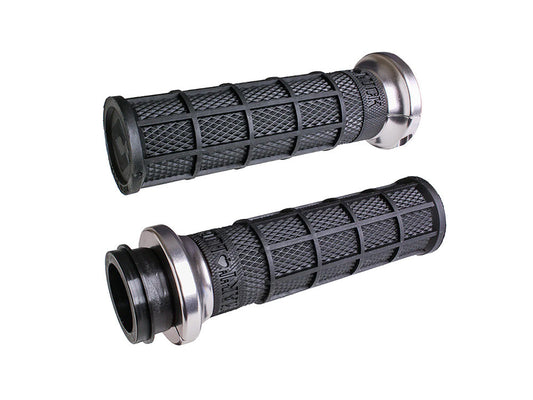 Hart-Luck Full Waffle Lock-On Handgrips - Silver. Fits Big Twin 2008-2024 with Throttle-by-Wire - ODI Grips & Bars