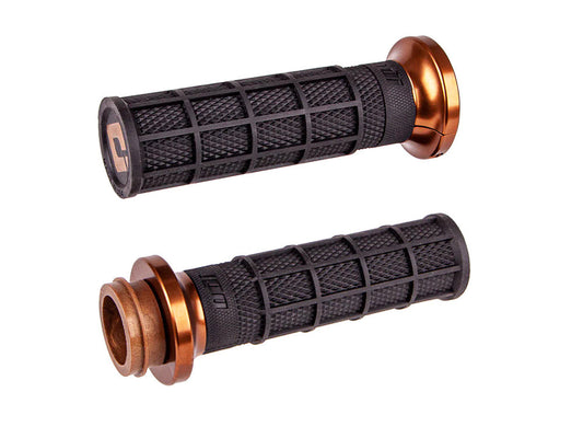 Hart-Luck Full Waffle Lock-On Handgrips - Bronze. Fits Big Twin 2008-2024 with Throttle-by-Wire - ODI Grips & Bars