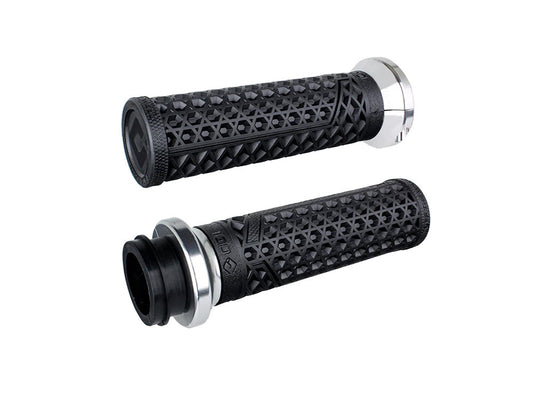 Vans Signature Lock-On Handgrips - Black/Silver. Fits H-D with Throttle Cable. - ODI Grips & Bars