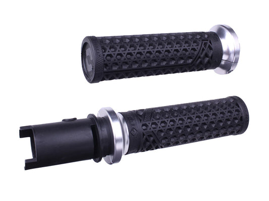 Vans Signature Lock-On Handgrips - Black/Silver. Fits CVO Touring 2023up, Street Glide & Road Glide 2024up, Touring 2025up & Softail 2025up - ODI Grips & Bars