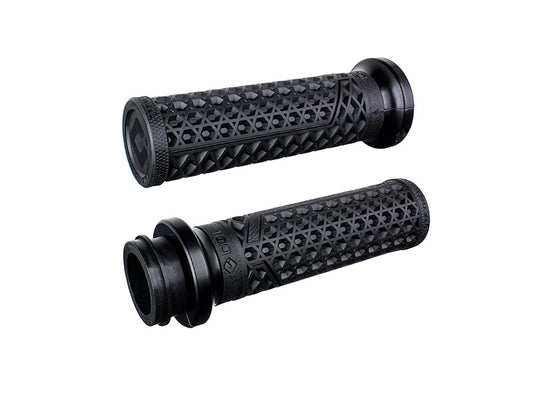 Vans Signature Lock-On Handgrips - Black/Black. Fits Big Twin 2008-2024 with Throttle-by-Wire - ODI Grips & Bars