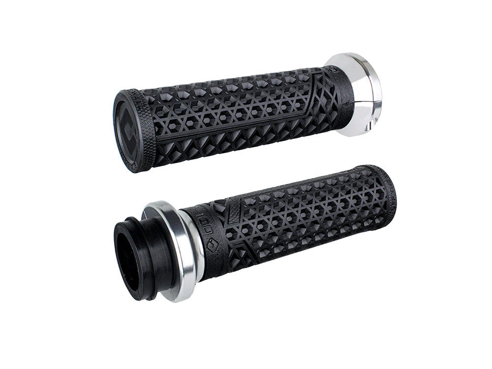 Vans Signature Lock-On Handgrips - Black/Silver. Fits Big Twin 2008-2024 with Throttle-by-Wire - ODI Grips & Bars
