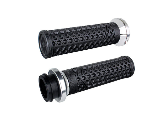 Vans Signature Lock-On Handgrips - Black/Silver. Fits Big Twin 2008-2024 with Throttle-by-Wire - ODI Grips & Bars