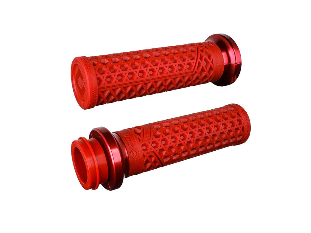 Vans Signature Lock-On Handgrips - Red/Red. Fits Big Twin 2008-2024 with Throttle-by-Wire - ODI Grips & Bars