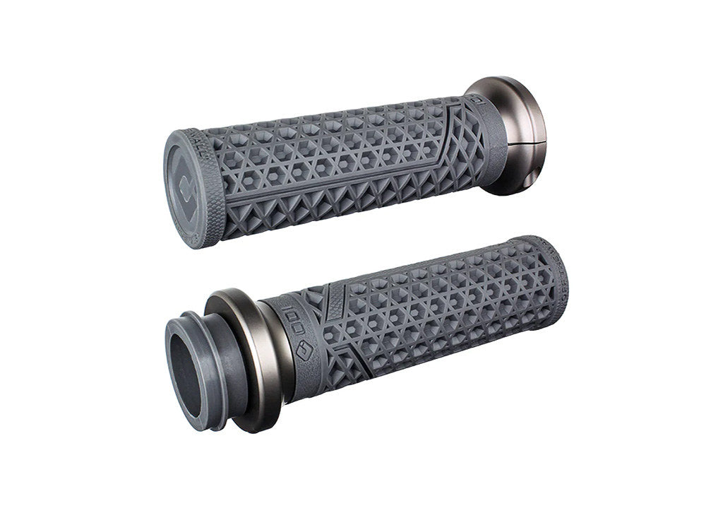 Vans Signature Lock-On Handgrips - Graphite/Gun Metal. Fits Big Twin 2008-2024 with Throttle-by-Wire - ODI Grips & Bars