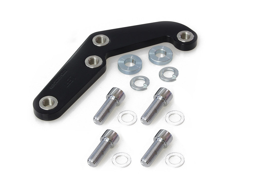 Left Hand Front Caliper Mount - Black. Fits Big Twin & Sportster 1984-1999 Models with Narrow Glide Front End & Spoke wheel. - Performance Machine