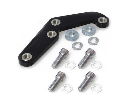 Left Hand Front Caliper Mount - Black. Fits Big Twin & Sportster 1984-1999 Models with Narrow Glide Front End & Spoke wheel. - Performance Machine