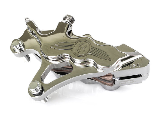 Left Hand Front 6 Piston Caliper - Chrome. Fits Softail 2000-2017, Dyna 2000-2005, Touring 2000-2007 & Sportster 2000-2007 Models with 13in. Disc Rotor. - Performance Machine
