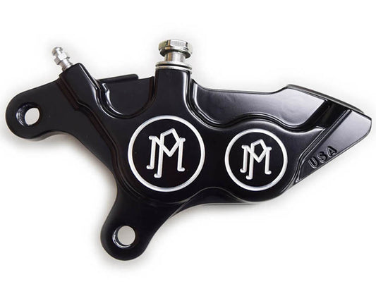 Left Hand Front 4 Piston Caliper - Black Contrast Cut. Fits Softail 2000-2014, Dyna 2000-2017, Touring 2000-2007 & Sportster 2000-2007 Models with 11.5in. Disc Rotor. - Performance Machine