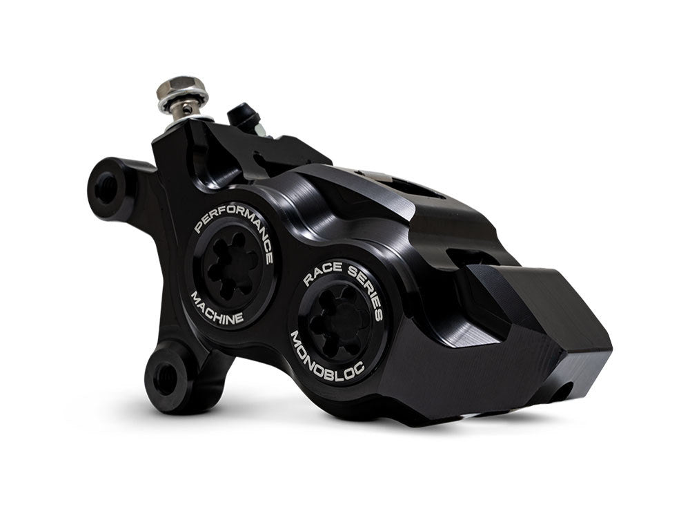 Left Hand Front 4 Piston Race Series Caliper - Black Ops. Fits Softail 2015up, V-Rod 2006-2017, Touring Most 2008-2024 & Sportster 2014-2021 - Performance Machine