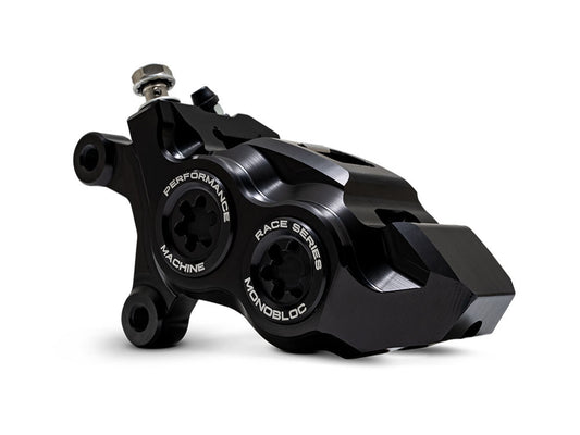 Left Hand Front 4 Piston Race Series Caliper - Black Ops. Fits Softail 2015up, V-Rod 2006-2017, Touring Most 2008-2024 & Sportster 2014-2021 - Performance Machine
