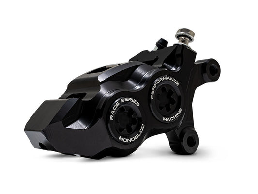 Right Hand Front 4 Piston Race Series Caliper - Black Ops. Fits Softail 2015up, V-Rod 2006-2017, Touring Most 2008-2024 & Sportster 2014-2021 - Performance Machine