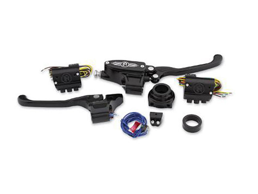 Handlebar Control Kit - Black Contrast Cut. Fits HD 1996-2011 with Cable Clutch and Throttle with Single Disc Rotor. - Performance Machine