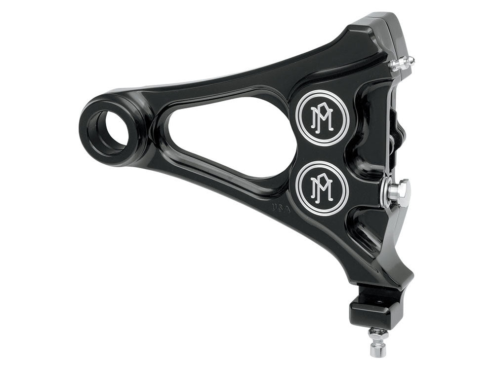 Right Hand Rear Integrated 4 Piston Caliper & Mounting Bracket - Black Contrast Cut. Fits Softail 2008-2017 & New Phatail Kits with 25mm Axle. - Performance Machine