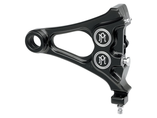 Right Hand Rear Integrated 4 Piston Caliper & Mounting Bracket - Black Contrast Cut. Fits Softail 2008-2017 & New Phatail Kits with 25mm Axle. - Performance Machine