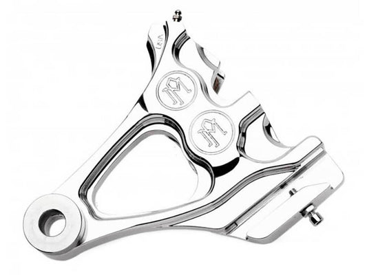 Right Hand Rear Integrated 4 Piston Caliper & Mounting Bracket - Chrome. Fits Softail 1987-1999 with 3/4in. Rear Axle. - Performance Machine