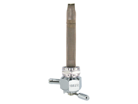 High-Flow Fuel Tap / Petcock with 22mm Thread, 5/16in. Forward Facing Fuel Outlet - Chrome. Fits Softail 1984-2006, Dyna 1991-2006, FXR 1982-1994, Touring 1988-2006, Sportster 1975-2006 & 4Spd Big Twin 1975-1986 - Pingle