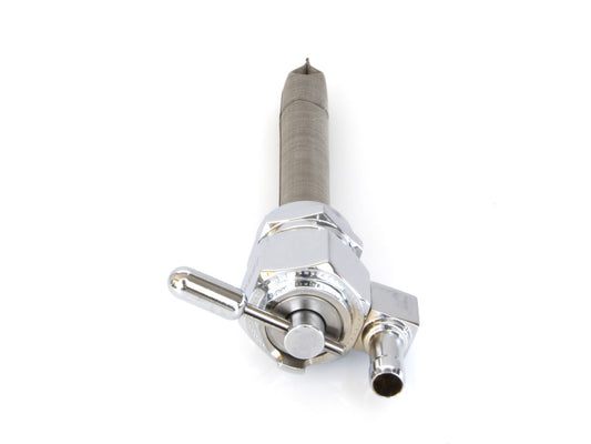 High-Flow Fuel Tap / Petcock with 22mm Thread, 5/16in. Downward Facing Fuel Outlet - Chrome. Fits Softail 1984-2006, Dyna 1991-2006, FXR 1982-1994, Touring 1988-2006, Sportster 1975-2006 & 4Spd Big Twin 1975-1986 - Pingle