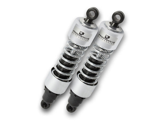412 Series, 11.5in. Standard Spring Rate Rear Shock Absorbers - Chrome. Fits Touring 1980-2005, Sportster 1979-2003 & FXR 1982-1994. - Progressive Suspension
