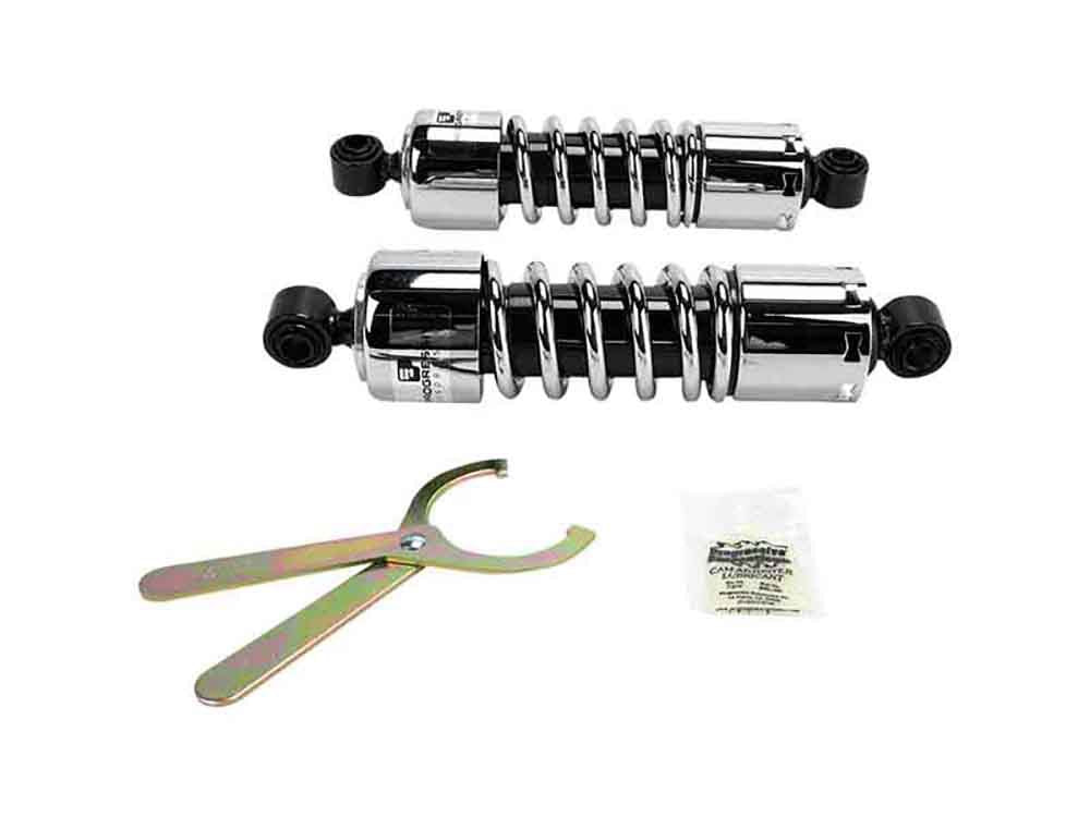 412 Series, 11in. Standard Spring Rate Rear Shock Absorbers - Chrome. Fits Dyna 1991-2017 & FLD 2012up. - Progressive Suspension