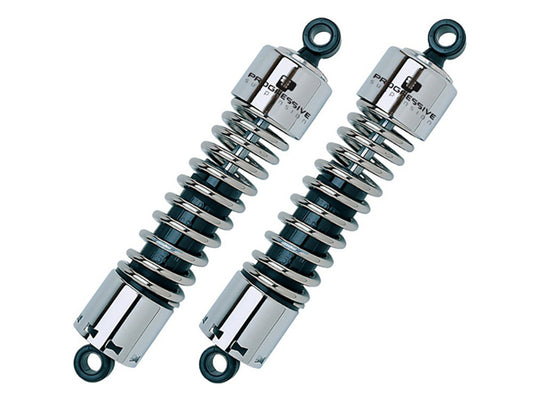 412 Series, 12in. Standard Spring Rate Rear Shock Absorbers - Chrome. Fits Touring 1980-2005, Sportster 1979-2003 & FXR 1982-1994. - Progressive Suspension