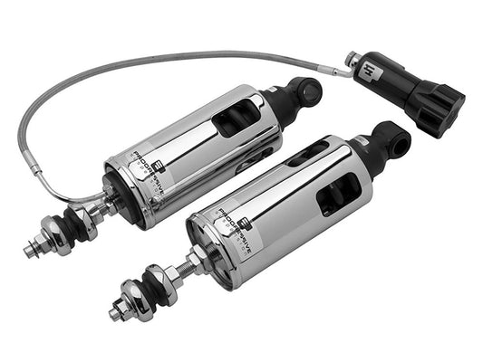 422 Series, Heavy Duty Spring Rate Rear Shock Absorbers with Remote Adjustable Preload - Chrome. Fits Softail 2000-2017. - Progressive Suspension