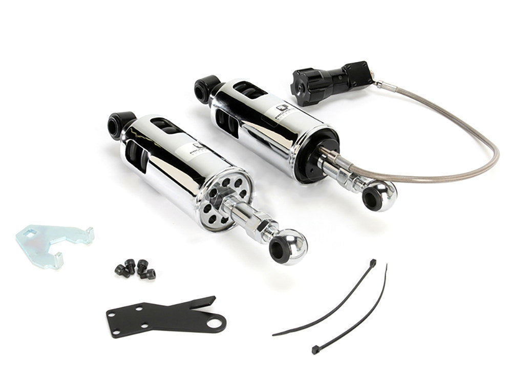 422 Series, Standard Spring Rate Rear Shock Absorbers with Remote Adjustable Preload - Chrome. Fits Softail 1989-1999. - Progressive Suspension